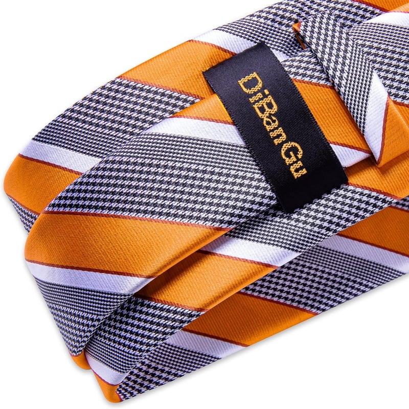 DiBanGu Mens Striped Tie Silk Woven Necktie and Pocket Square Cufflinks Tie Clip Set Wedding Business Formal Gift Tie for Men - Image 5